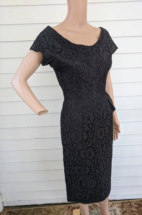 Vintage 60s Black Lace Dress Wallis Paris Cocktai… - image 8
