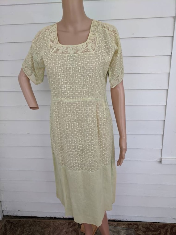 20s Antique Dress 1920s Vintage Sheer Green XS S - image 4