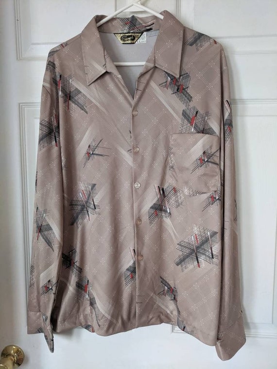 70s Mens Print Shirt Triumph Disco Long Sleeve Vin