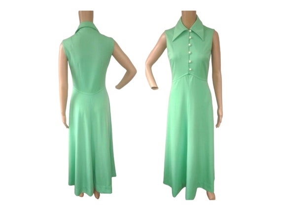 Light Green Dress Maxi Mint Vintage 70s S - image 1