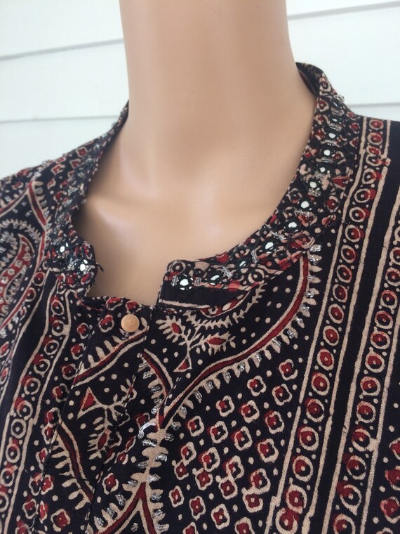 Vintage India Top Beaded Print Blouse Casual S M - image 3