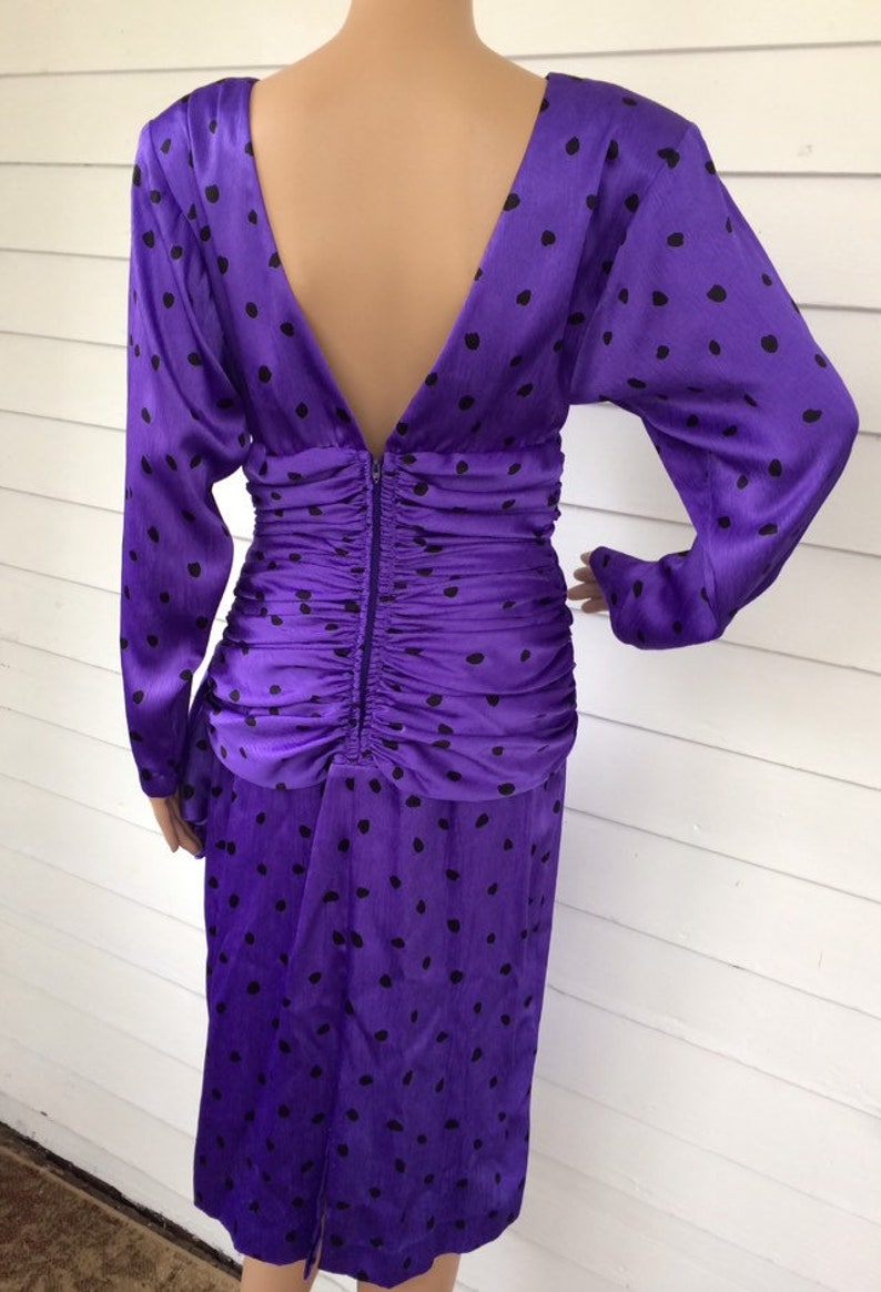 80s Purple Polka Dot Dress I Magnin Vintage Bow S image 4