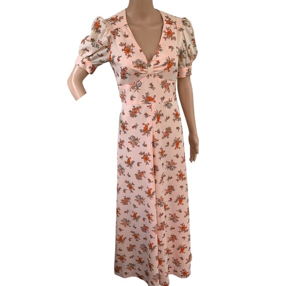 70s Maxi Dress Hippie Floral Long Vintage S Peach - image 7