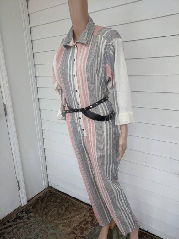 80s Striped Jumpsuit Cotton Avant Garde New Wave … - image 9