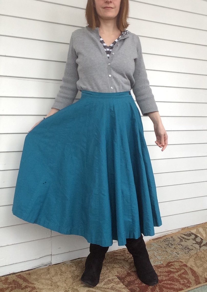 Vintage 50s Blue Circle Skirt Full Sweep S 26 Waist - Etsy