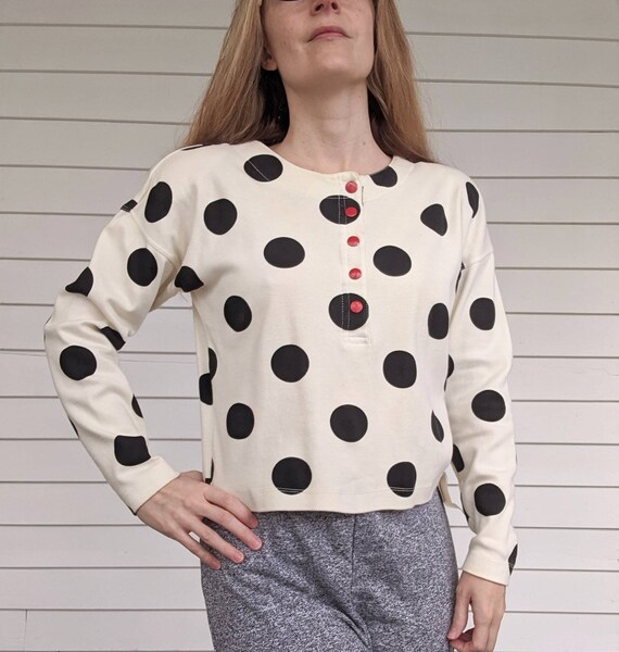 80s Polka Dot Blouse Vintage Cotton Top 