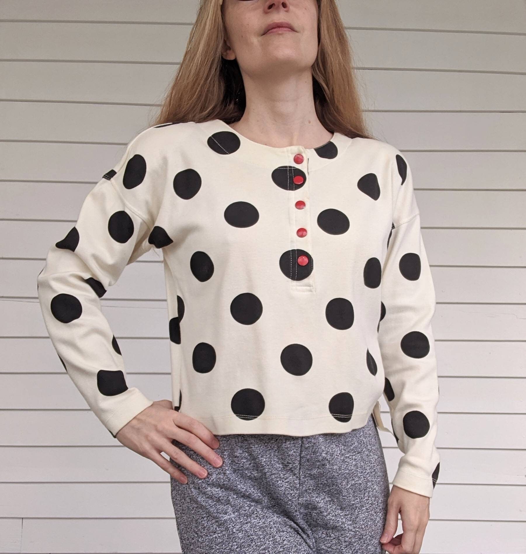 80s Polka Dot Blouse Vintage Cotton Top 