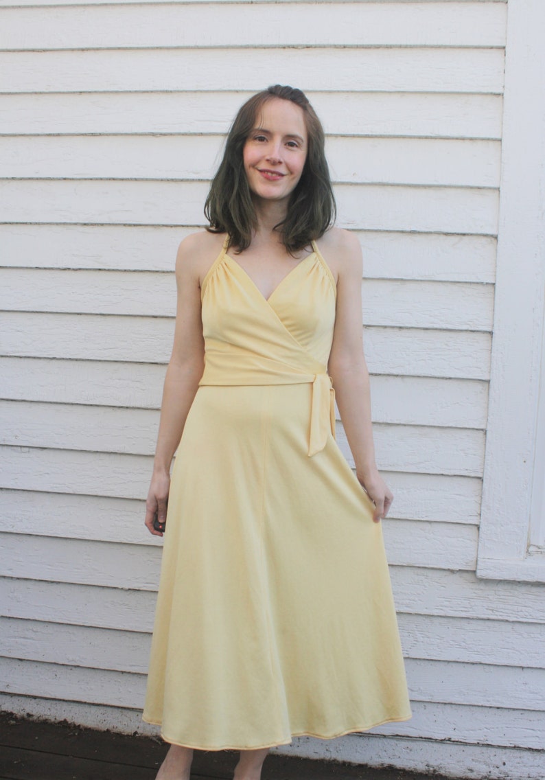 Yellow Disco Dress 70s Vintage Halter Retro Party XS Light