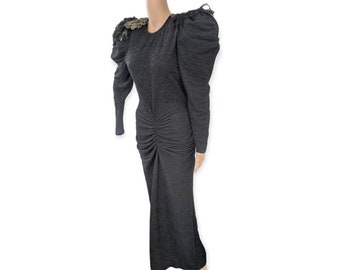 Retro 40s Black Feathers Dress Vintage 80s Party Cocktail S
