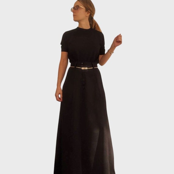 60s Black Maxi Skirt 25 High Waist XS S - image 1