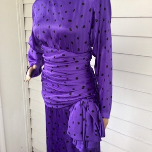 80s Purple Polka Dot Dress I Magnin Vintage Bow S image 3