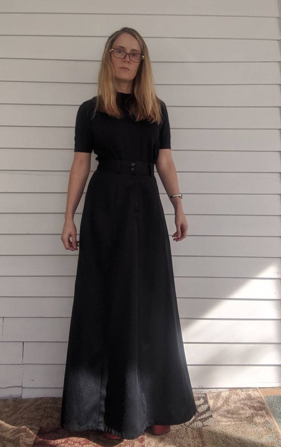 60s Black Maxi Skirt 25 High Waist XS S - image 9