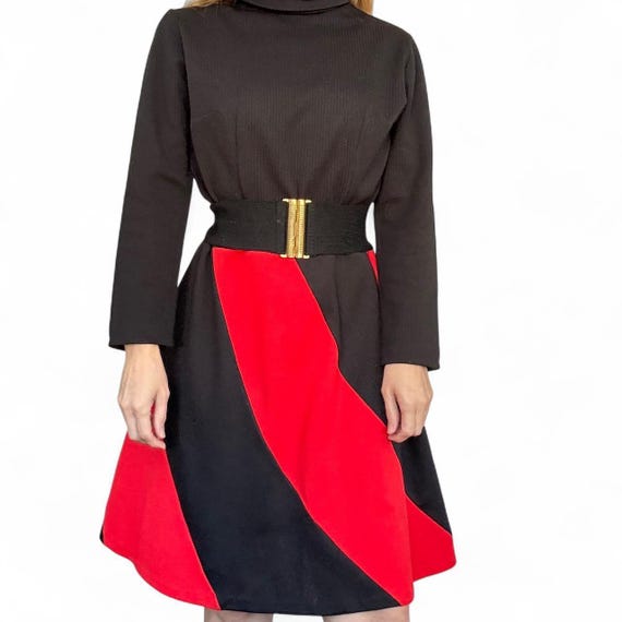 red and black colorblock dress Wholesale 1940s Sawtooth Color Block Dress - Red/Black for your store