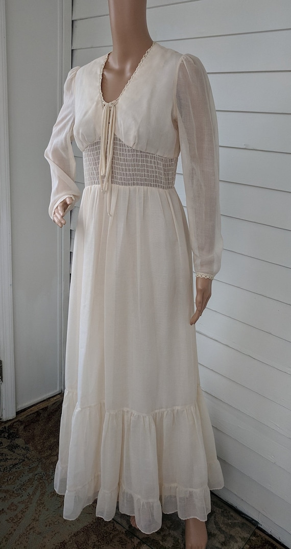 Ivory Gown 70s Prairie Victorian Maxi Long Sleeve