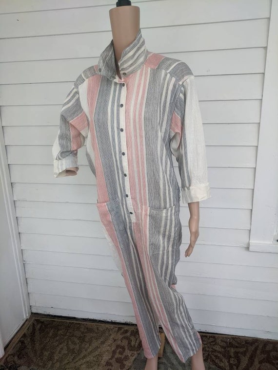 80s Striped Jumpsuit Cotton Avant Garde New Wave … - image 5