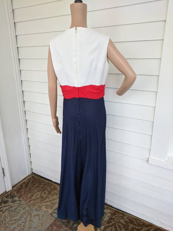 70s Mod Palazzo Jumpsuit Red White Blue Dot Sleev… - image 4