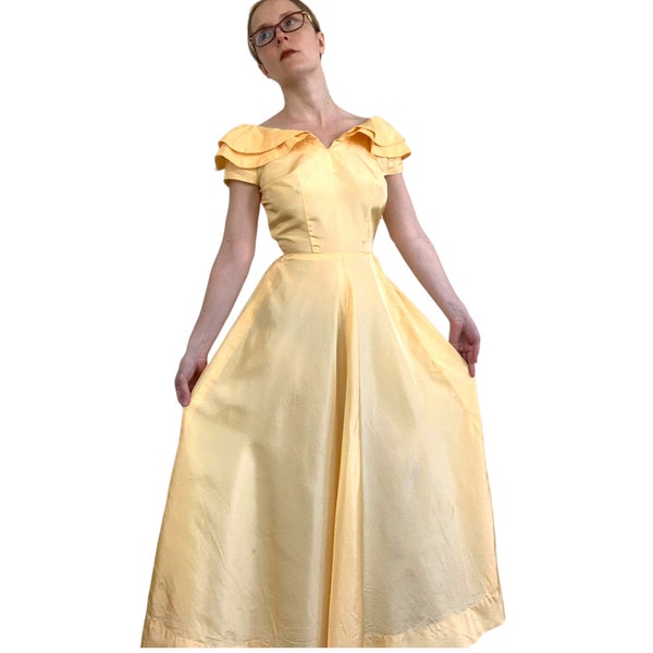 Yellow Princess Gown 40s Formal Full Vintage Dress XS Petite XXS