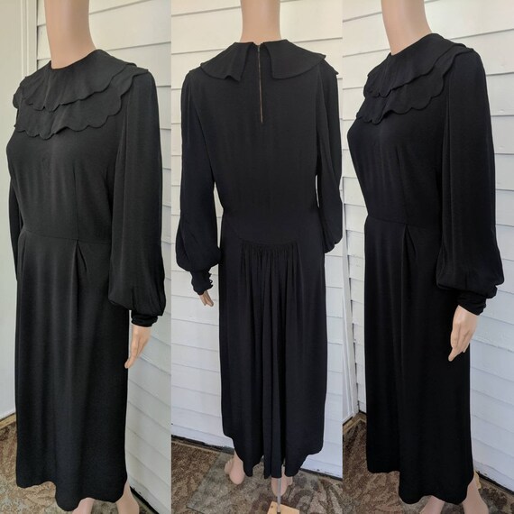 30s Black Gothic Dress Long Bishop Sleeve Vintage