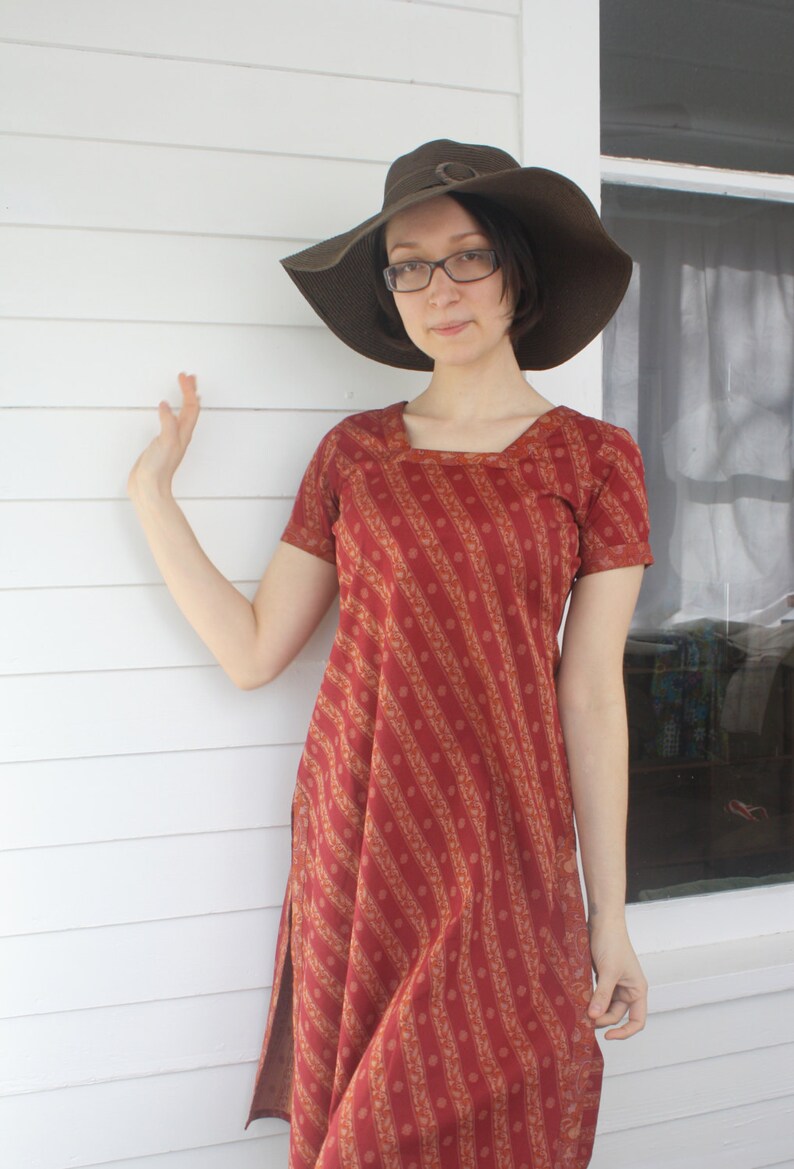 Vintage India Dress Red Print Kalanjali Casual Ethnic S
