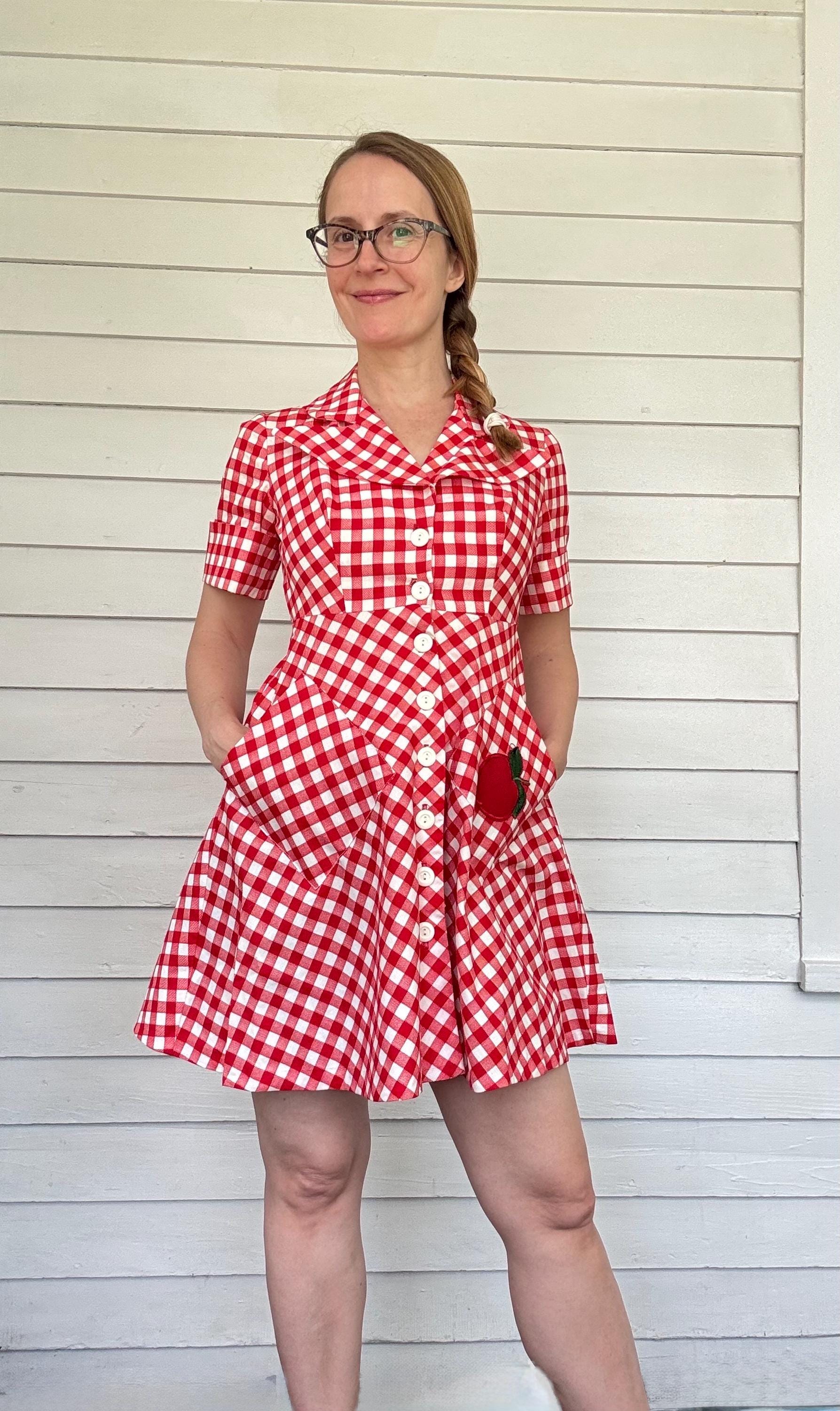 70s Apple Pocket Red Gingham Mini Dress Summer Vintage XS - Etsy