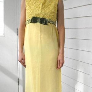 60s Yellow Formal Gown Vintage Party Dress Empire Long XS Petite Regencycore