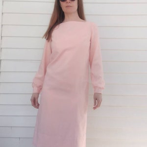 Vintage 60s Pink Mod Dress Long Sleeve Shift S XS