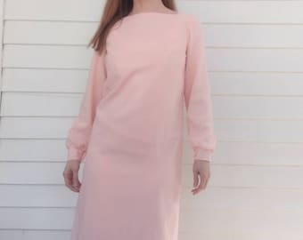 60s Pink Mod Dress Long Sleeve Shift S XS