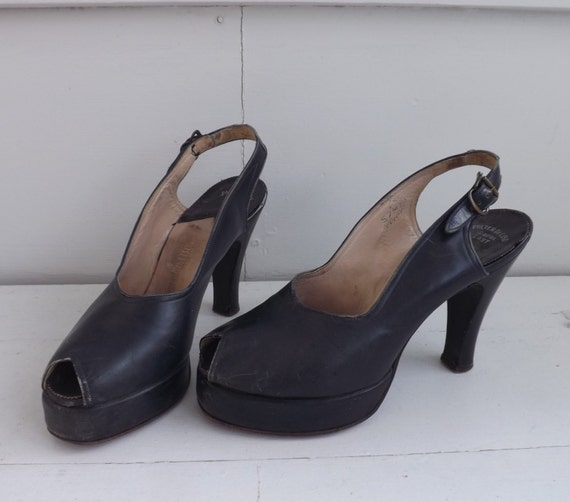 40s Palter DeLiso Platform Heels Peeptoe Slingback