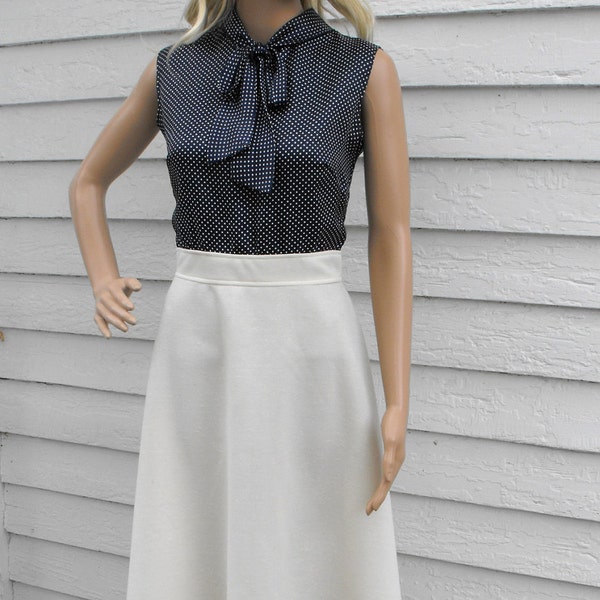 Vintage Dress Blue Polka Dot Bow Sleeveless Nautical S