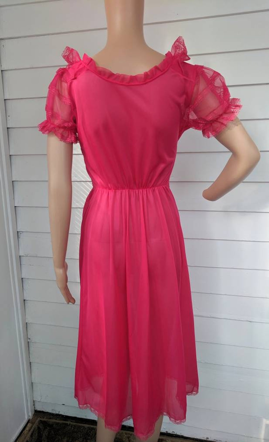 Vintage Movie Star Nightgown Red Gown Lingerie Sheer 32 S XS Etsy