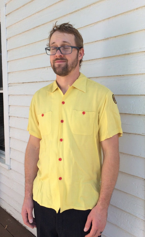 50s Yellow Bowling Shirt Air Flo Mens Short Sleev… - image 2