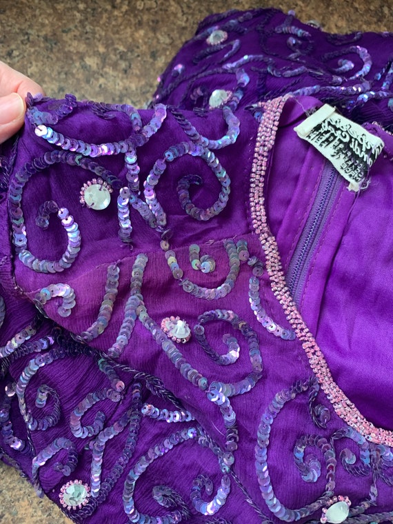 80s Purple Sequin Beaded Dress Cocktail Party For… - image 9