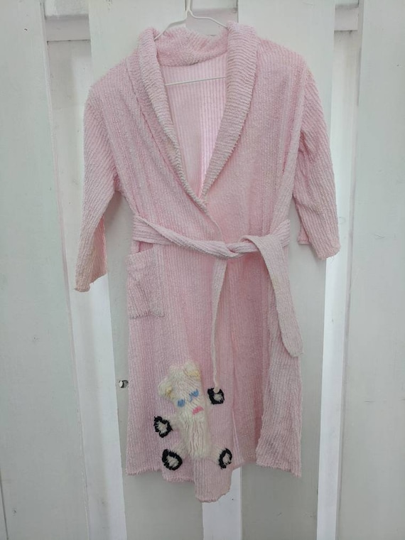 50s Pink Chenille Robe White Bear Childs 50s Girls