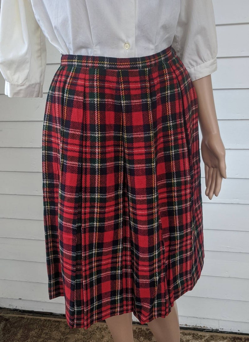 50s 60s Plaid Box Pleated Skirt Red Green Vintage 24 Waist XS - Etsy