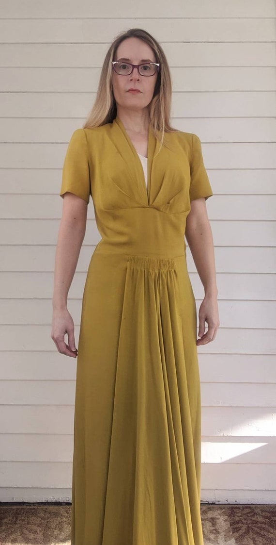 40s Pear Long Chartreuse Gown Party Dress Vintage