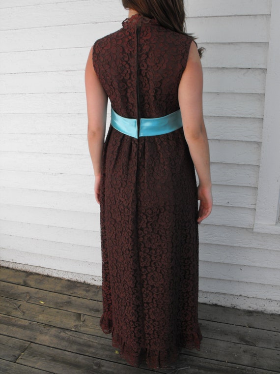 60s Brown Lace Gown Vintage Party Dress Cocktail … - image 8