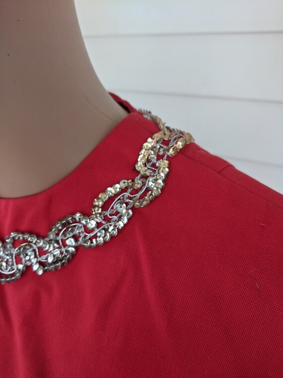 60s Red Blouse Sleeveless Sequin Vintage Shell S - image 9