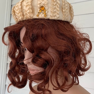 Vintage Jeweled Hat Neutral Cream Midcentury Fashion