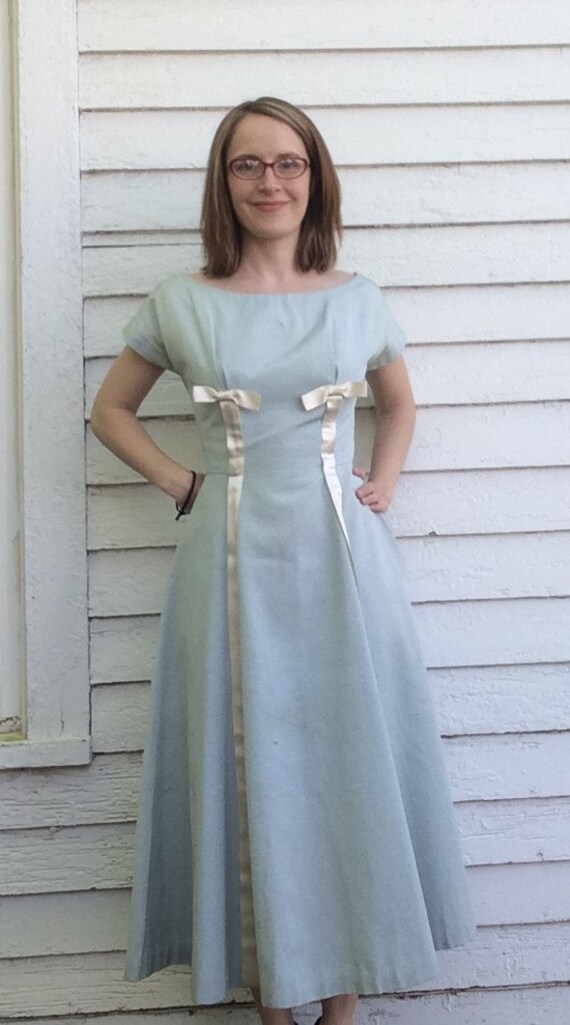 50s Blue Party Dress Adrian Tabin XS Full Skirt - image 9