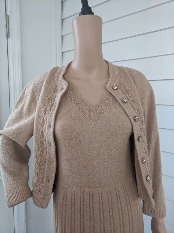 40s Sweater Knit Dress Set Vintage Tan Wool Barbar