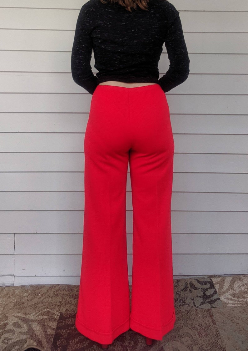 70s Red Bellbottom Pants Acrylic High Waist Retro Bell Flare - Etsy
