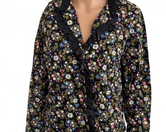 Black Floral Western Blouse Long Sleeve 38 Bust M