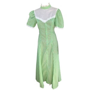 Gingham Homestead Dress Pioneer Prairie Country Western 70s Folk S