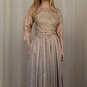 Vintage 50er Party Kleid Gold Urlaub Weihnachten 32 26 XS
