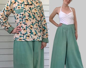 Beach Pajamas Antique 30s Pants Art Deco Top Vintage S M