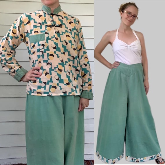 Beach Pajamas Antique 30s Pants Art Deco Top Vint… - image 1