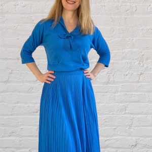 Midcentury Pleated Skirt and Sailor Blouse Outfit 50s 60s Blue Dress Vintage XS