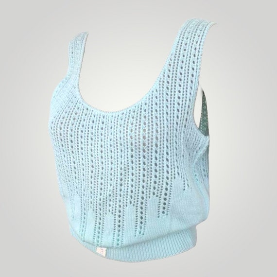 Summer Knit Aqua Sleeveless Sweater Top Sheer Vin… - image 3