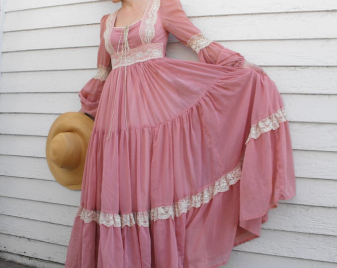 Vintage 70s Gunne Sax Dress Corset Prairie Boho Lace 7 XS Full Length ...