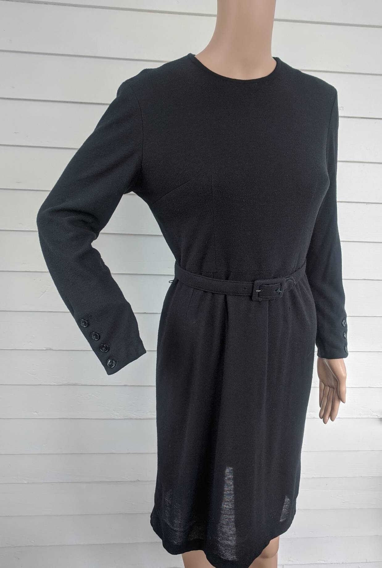 60s Black Dress Vintage Long Sleeve S | Etsy